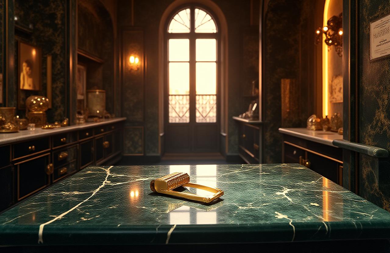 Laboratorio artigianale DecoLab Roma con dettagli in oro e marmo